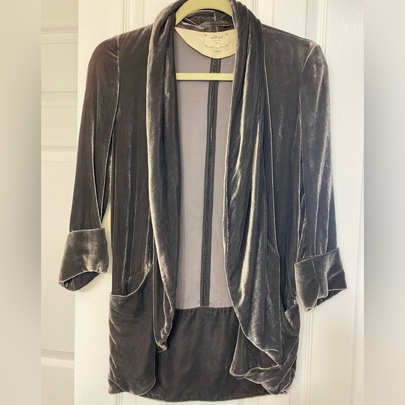 Wilfred Velvet Open Front Jacket 0 grey Viscose Silk 3/4 rolled sleeves career - Picture 16 of 16